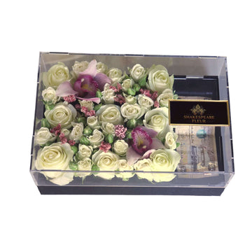 Elegant Acrylic Money Box with Baby Roses and Exotic Blooms